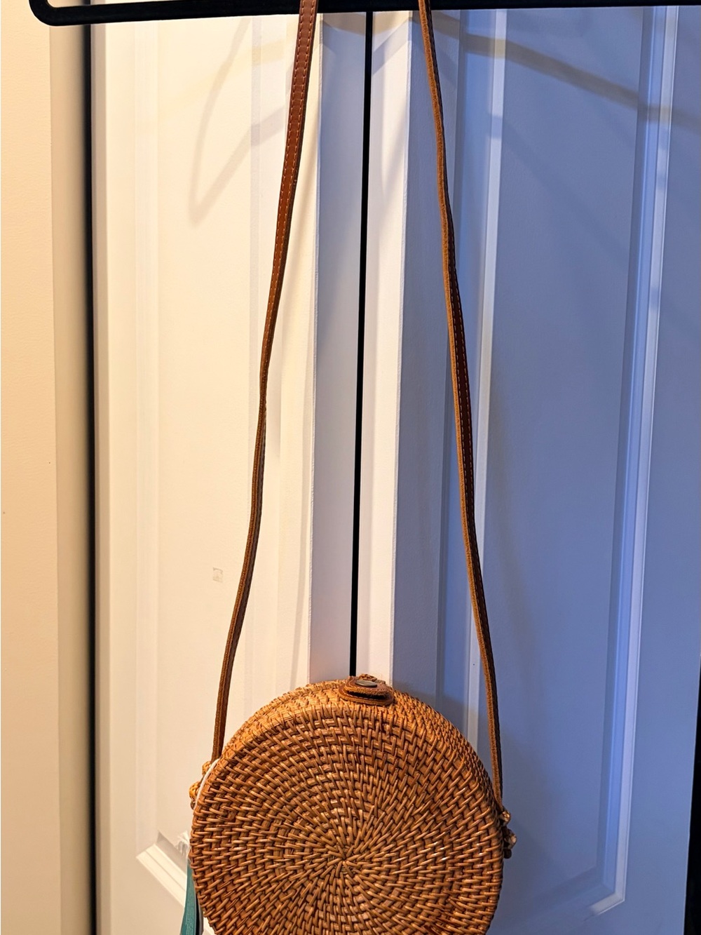 Woven Round Crossbody Bag in Tan